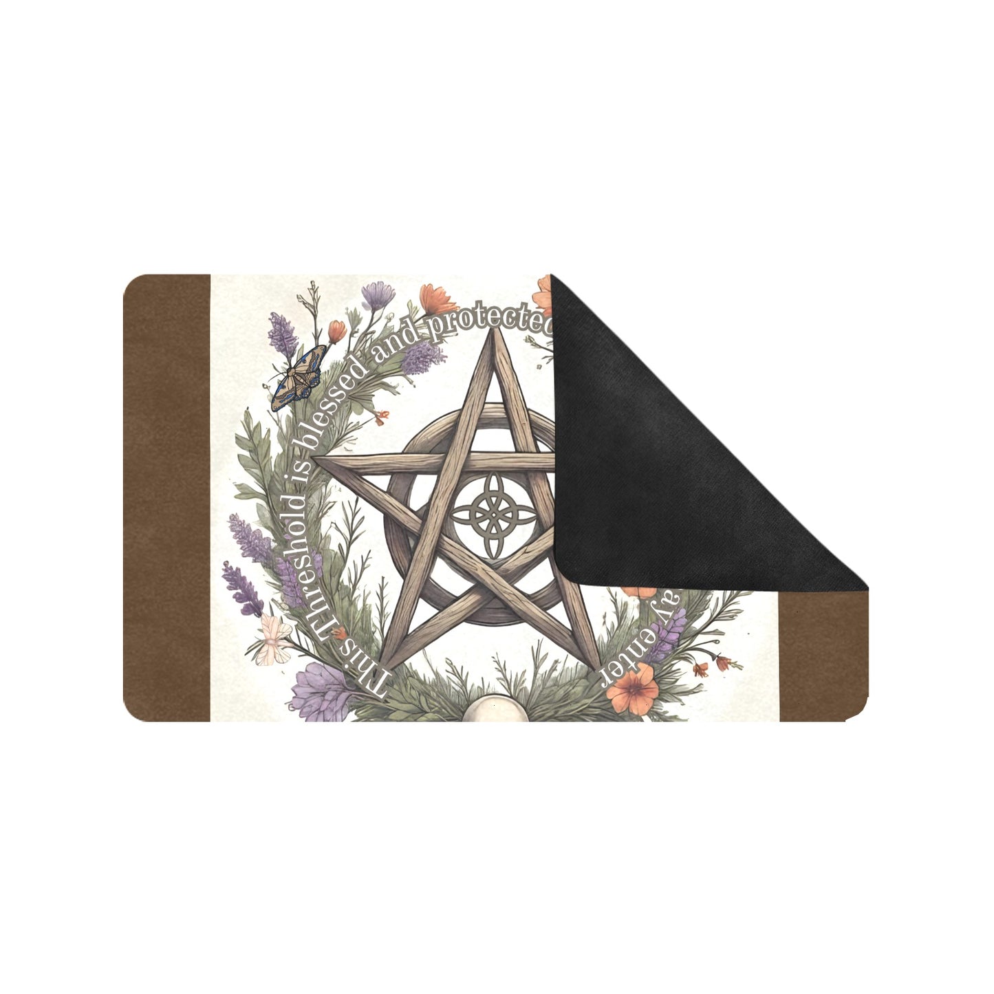 Blessed & Protected Pentagram Doormat - Witchy Home Decor 30” x 18”