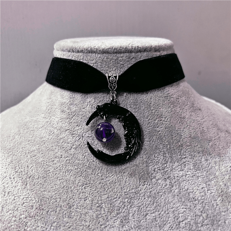 Punk Gothic Amethyst Moon Black Velvet Choker