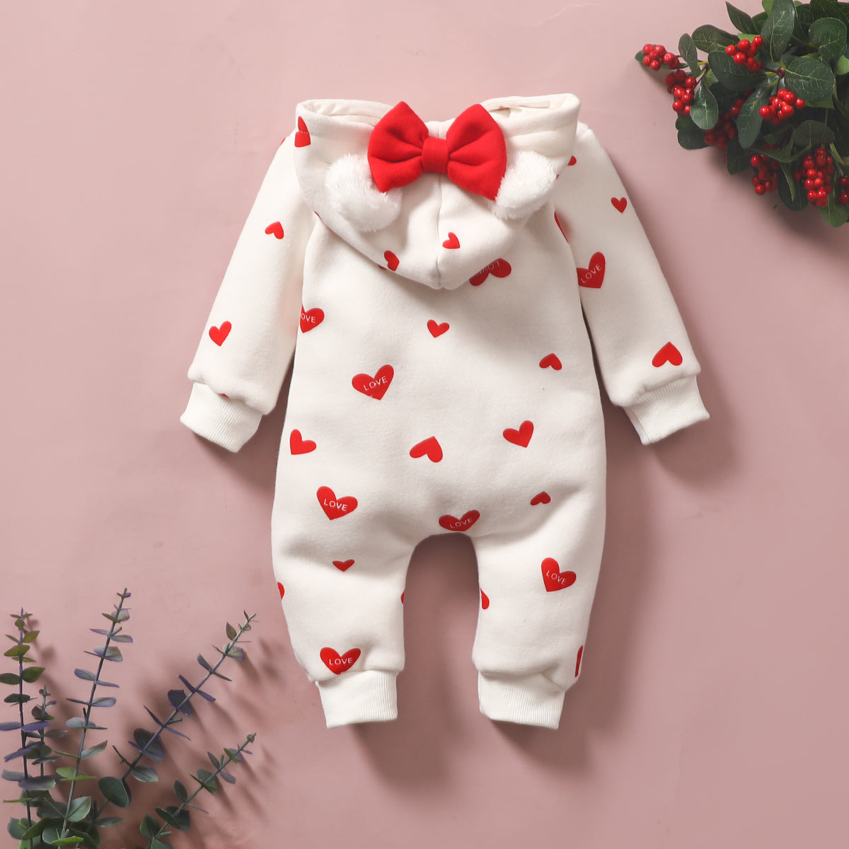 Baby Heart Print Long Sleeve Hooded Jumpsuit
✨ **Cozy Enchantment for Little Ones** ✨
