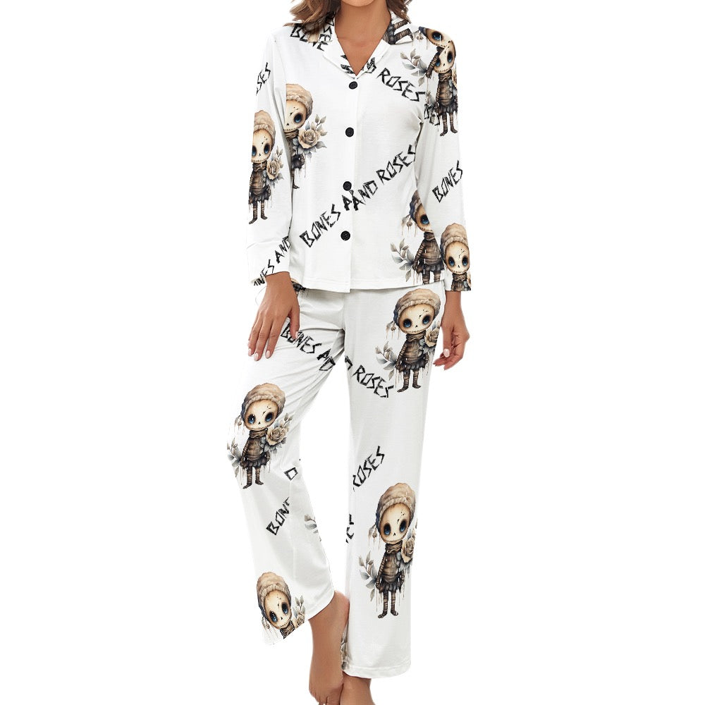 "Bones and Roses" Comfort Pajama Set - Where Gothic Meets Cozy