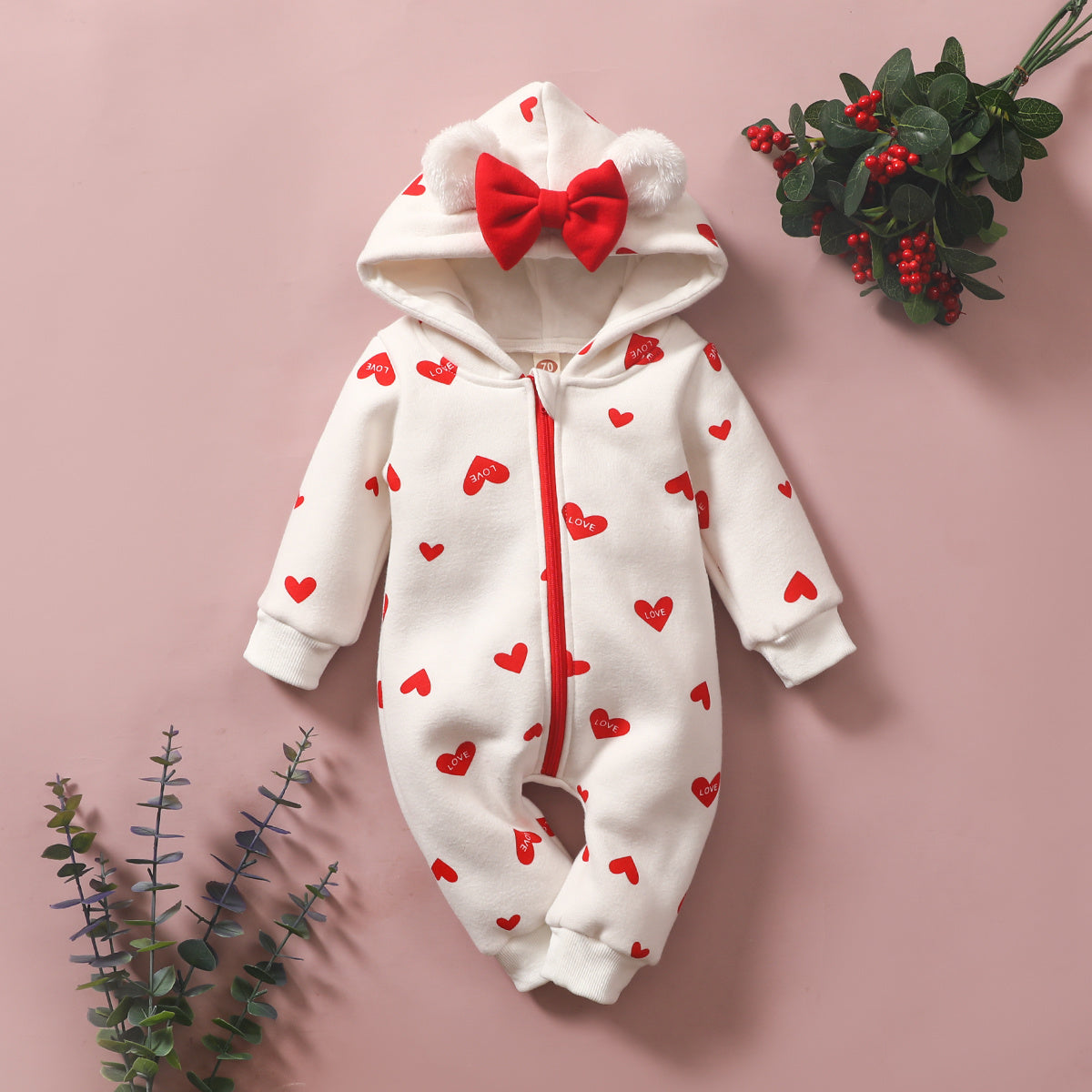 Baby Heart Print Long Sleeve Hooded Jumpsuit
✨ **Cozy Enchantment for Little Ones** ✨