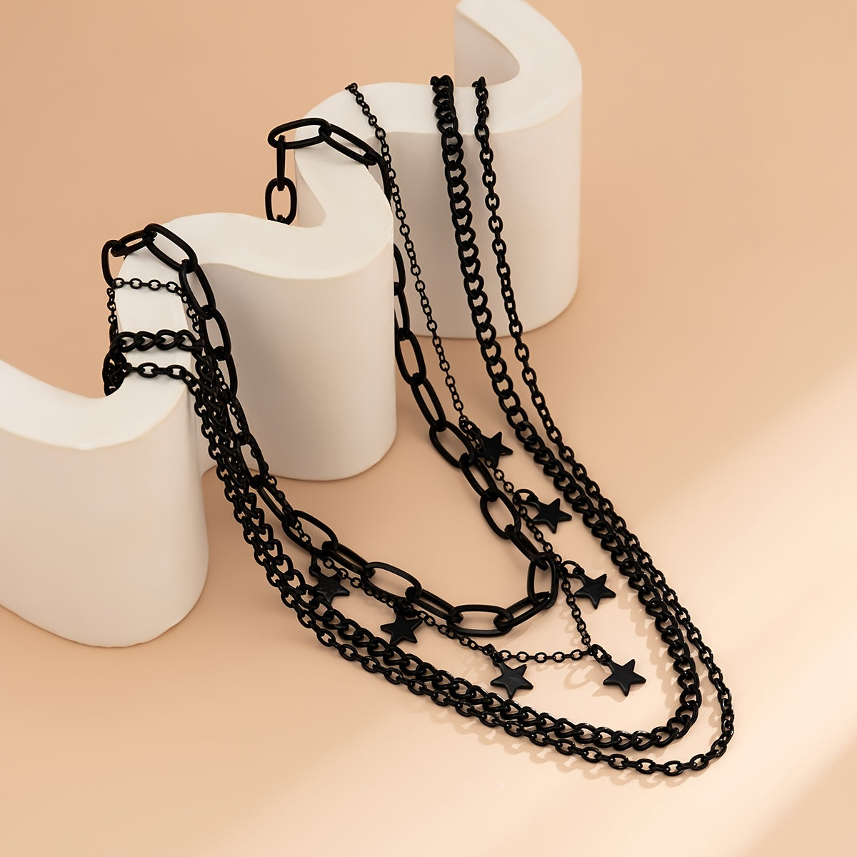 4-Piece Gothic Black Star Tassel Necklace Set