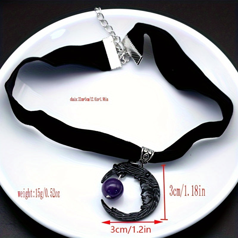 Punk Gothic Amethyst Moon Black Velvet Choker