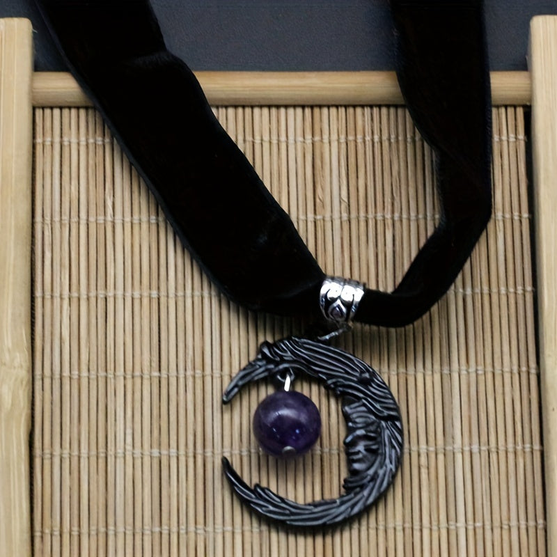 Punk Gothic Amethyst Moon Black Velvet Choker