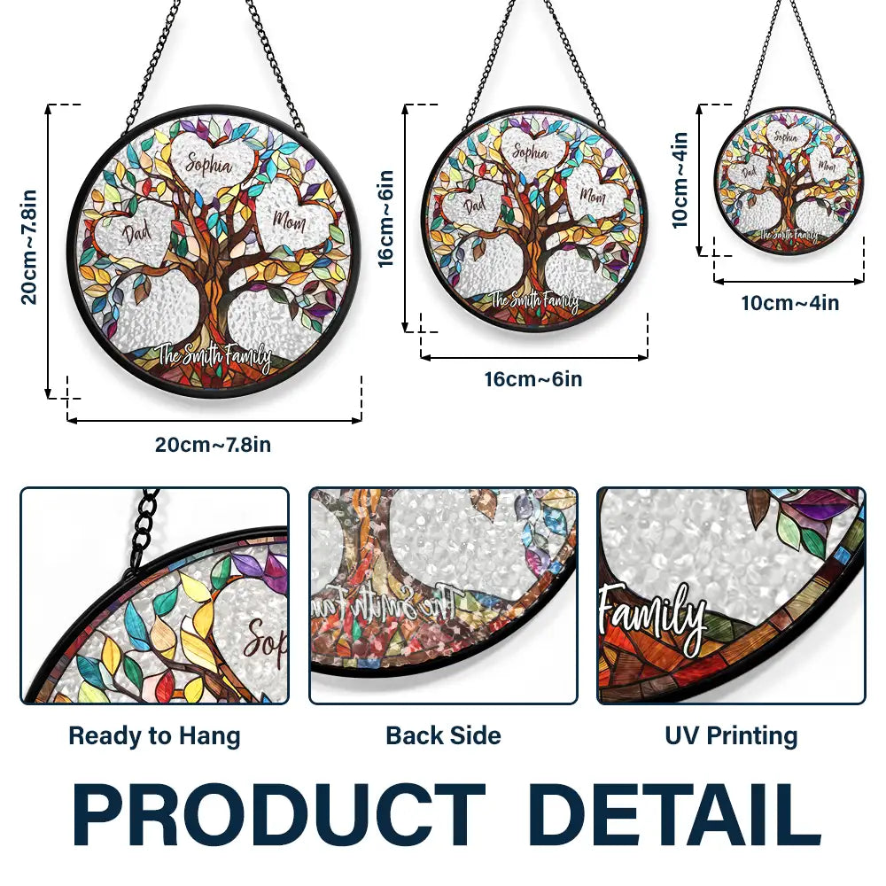 "Unbreakable Bond" Family Tree of Life Personalized Stained Glass Suncatcher.