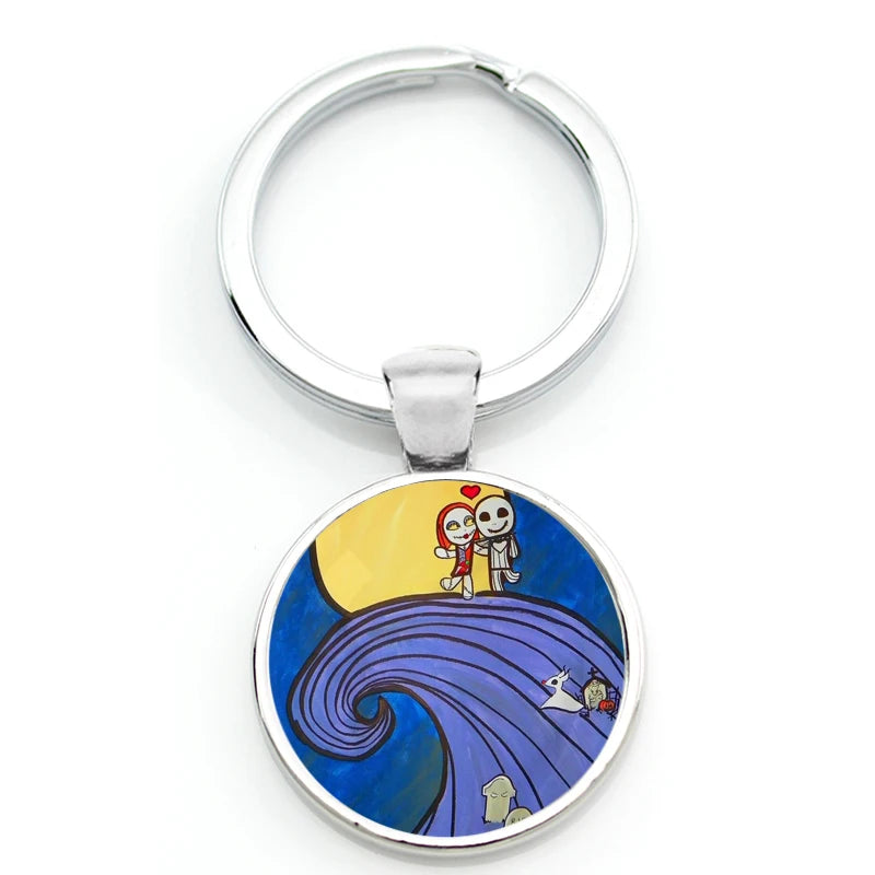 Chilling Nightmare Before Christmas Quotes Keychain - Jack Skellington & Sally Crystal Pendant