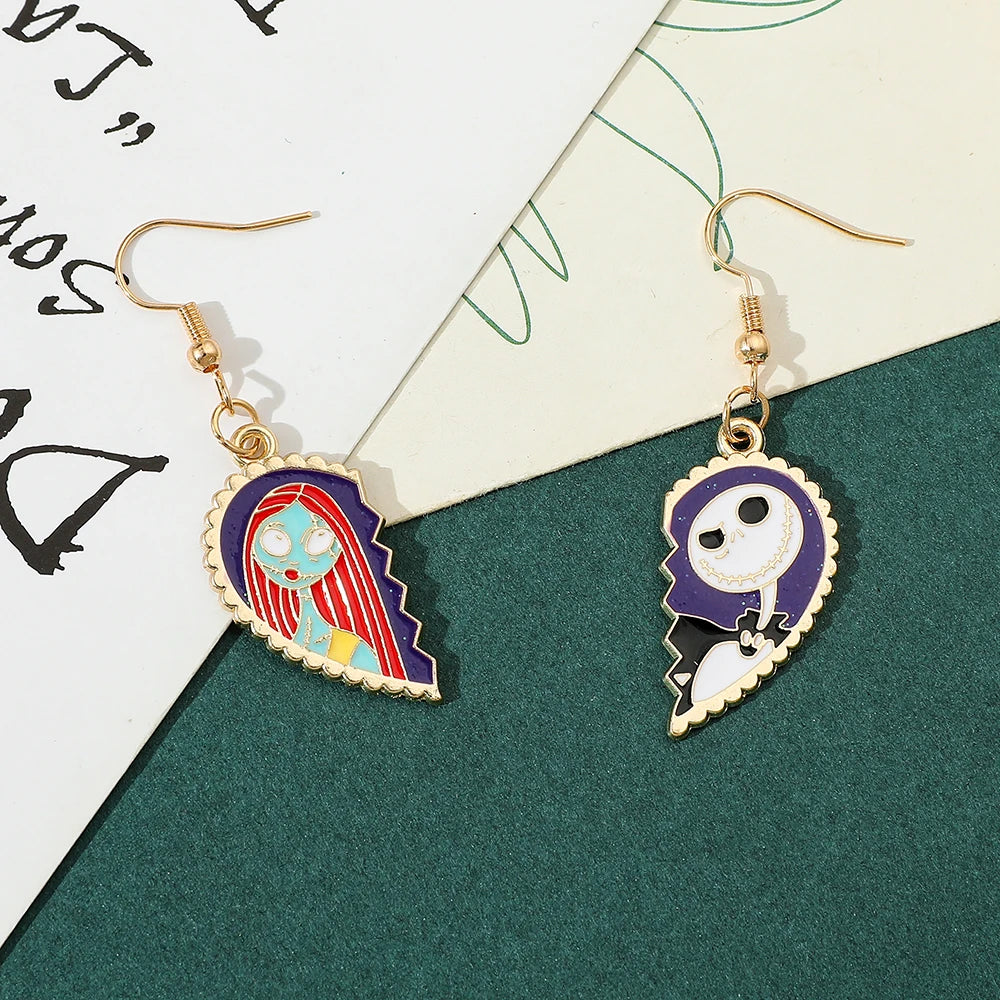 The Nightmare Before Christmas Heart Drop Earrings - Gothic Romance Jewellery