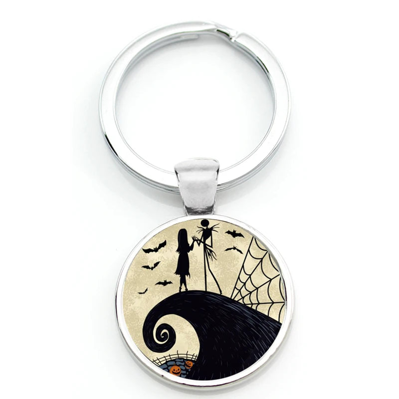 Chilling Nightmare Before Christmas Quotes Keychain - Jack Skellington & Sally Crystal Pendant
