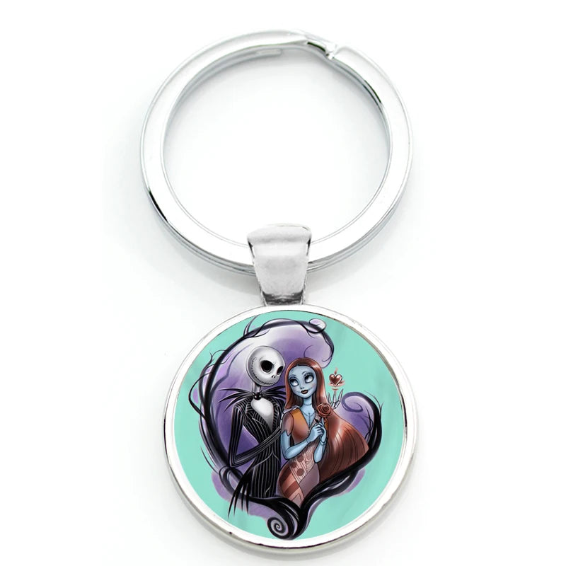 Chilling Nightmare Before Christmas Quotes Keychain - Jack Skellington & Sally Crystal Pendant