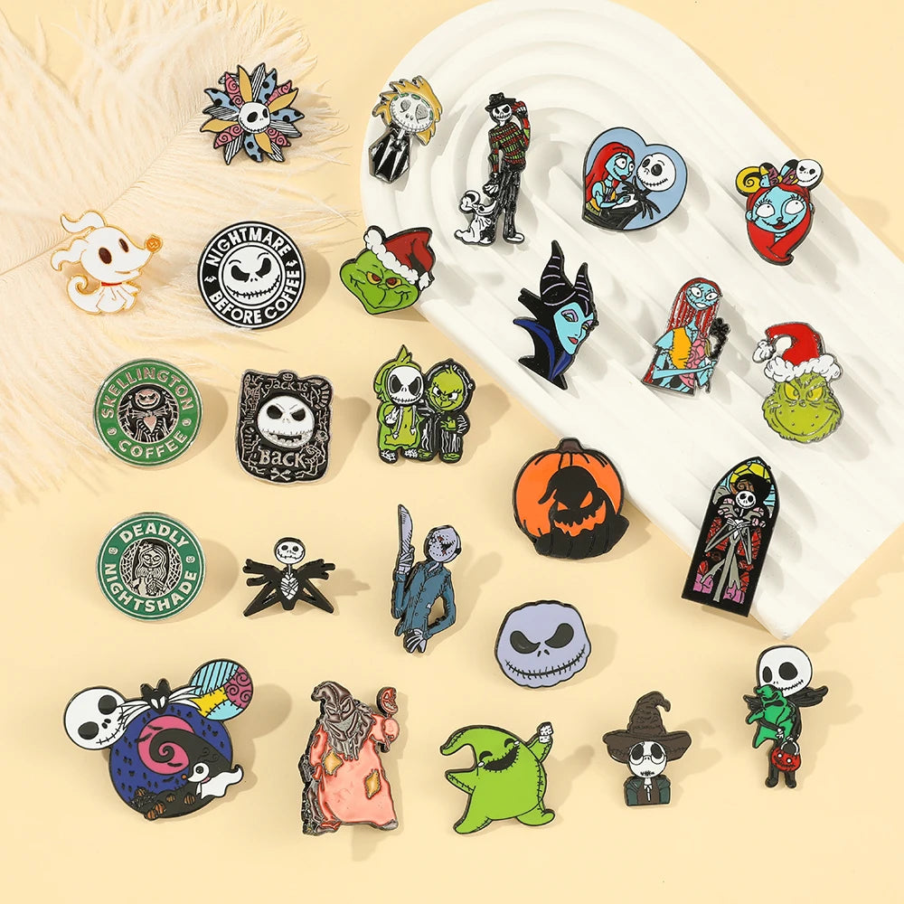 6-Piece Terror Nightmare Before Christmas Enamel Pin Set - Jack Skellington & Sally Collection
