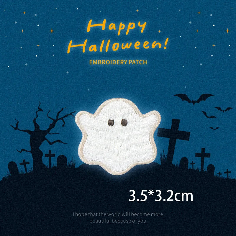 Halloween Ghost Embroidery Patch - Self-Adhesive Silk Thread Appliqué