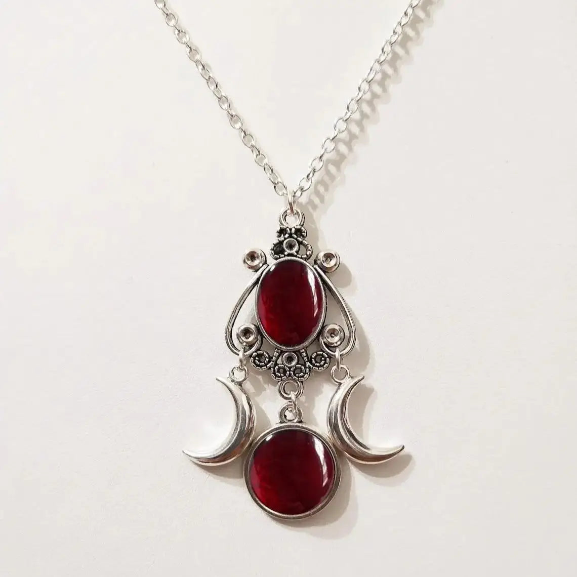 Gothic Blood Cameo Bi-Moon Pendant Necklace