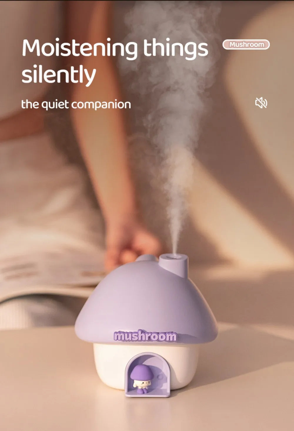 Mushroom Cartoon Air Humidifier 300ml USB Essential Oil Aroma Diffuser Colorful Lighting Cute Mushroom House Desktop Decoration