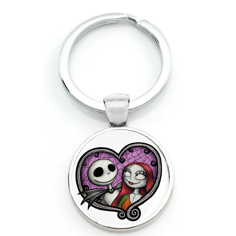 Chilling Nightmare Before Christmas Quotes Keychain - Jack Skellington & Sally Crystal Pendant