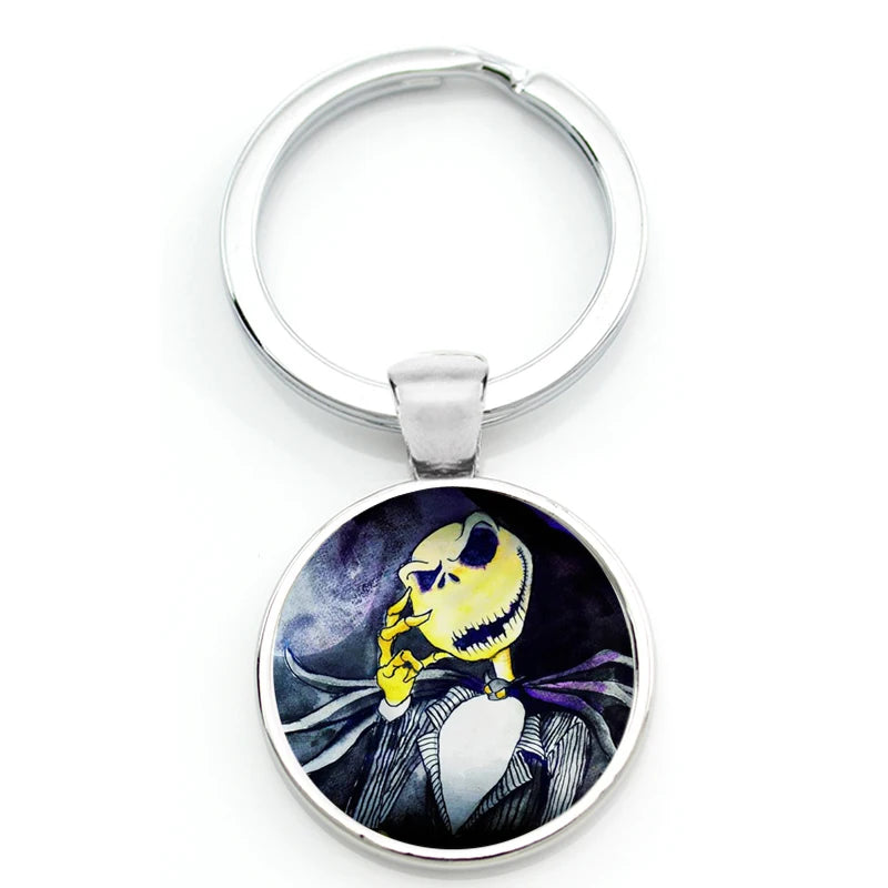 Chilling Nightmare Before Christmas Quotes Keychain - Jack Skellington & Sally Crystal Pendant