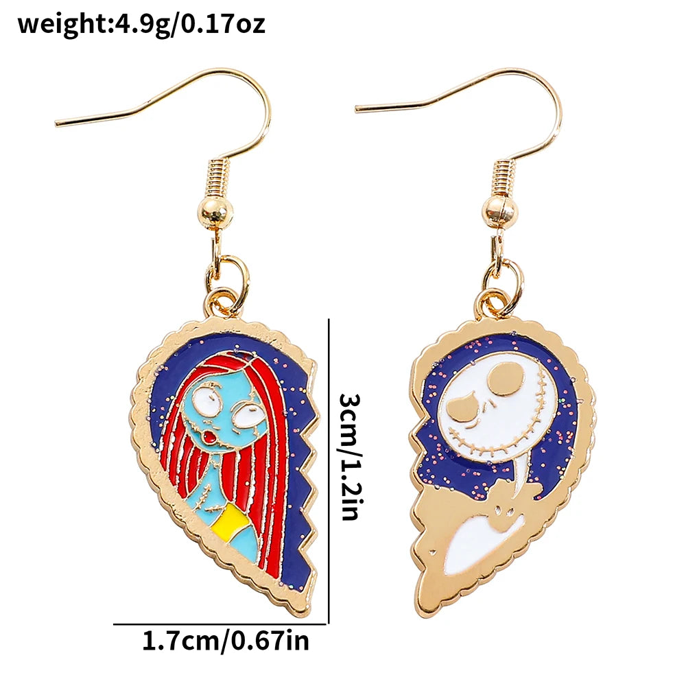 The Nightmare Before Christmas Heart Drop Earrings - Gothic Romance Jewellery