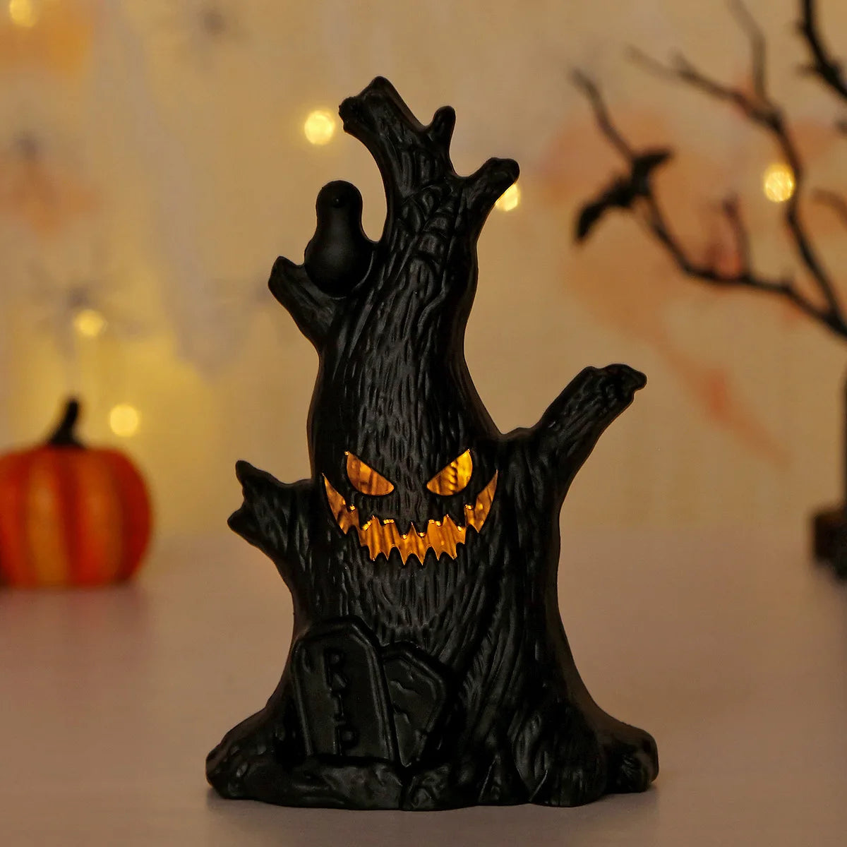 Halloween Ghost Tree Stump LED Lantern - Spooky Atmosphere Creator