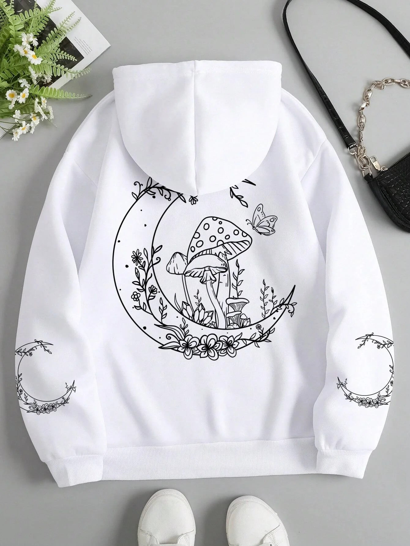 "Mushrooms Grow On The Moon" Funny Graphic Unisex Hoodie”