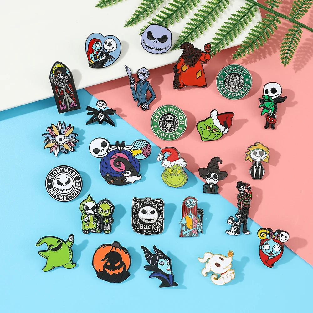 6-Piece Terror Nightmare Before Christmas Enamel Pin Set - Jack Skellington & Sally Collection