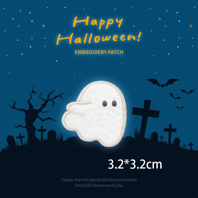 Halloween Ghost Embroidery Patch - Self-Adhesive Silk Thread Appliqué