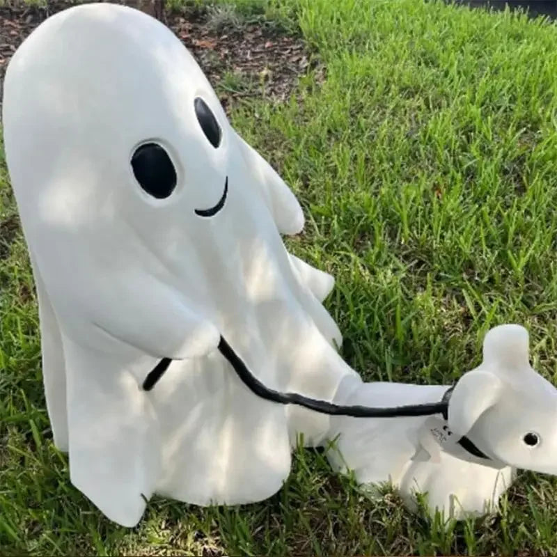 Ghost Walking Dog Statue - Spooky Halloween Figurine