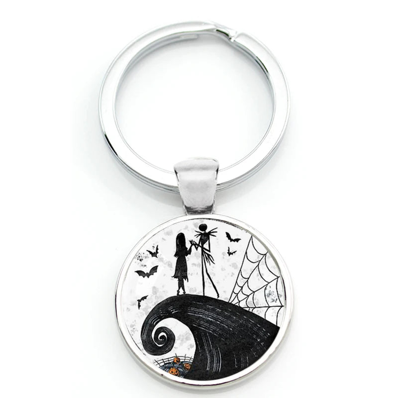 Chilling Nightmare Before Christmas Quotes Keychain - Jack Skellington & Sally Crystal Pendant
