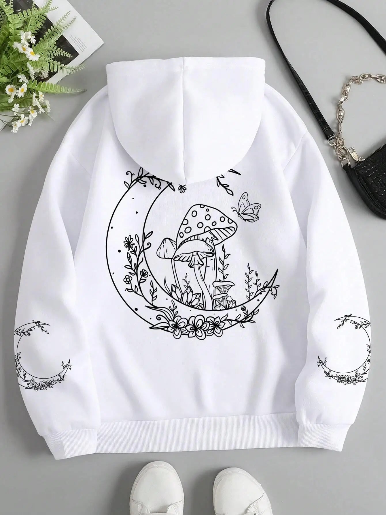 "Mushrooms Grow On The Moon" Funny Graphic Unisex Hoodie”