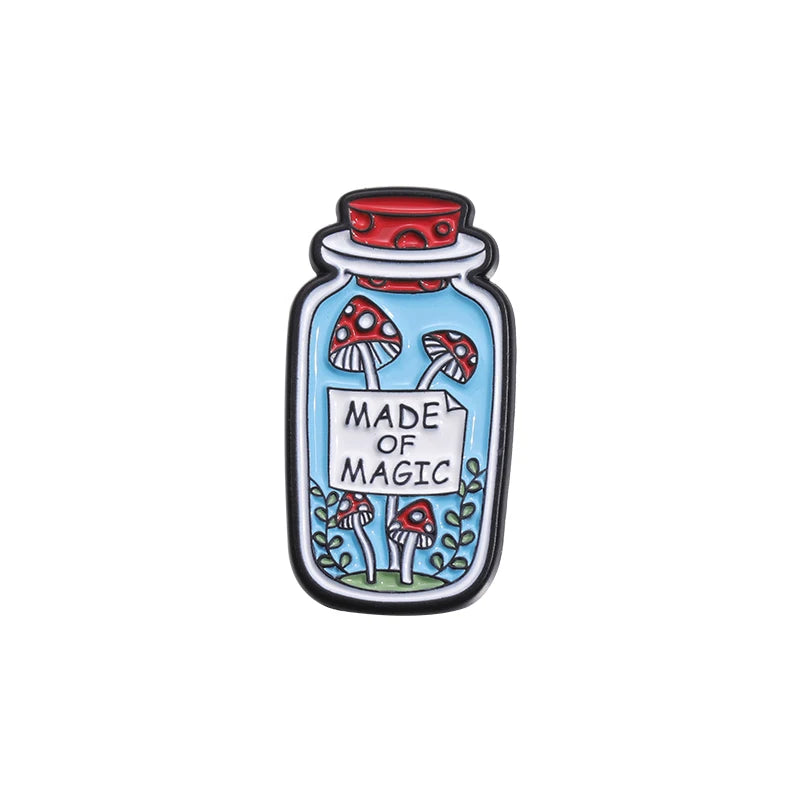 Mushrooms In A Bottle Enamel Pins Custom MADE OF MAGIC Brooches Lapel Badges Funny Jewelry Gift for Kids Friends