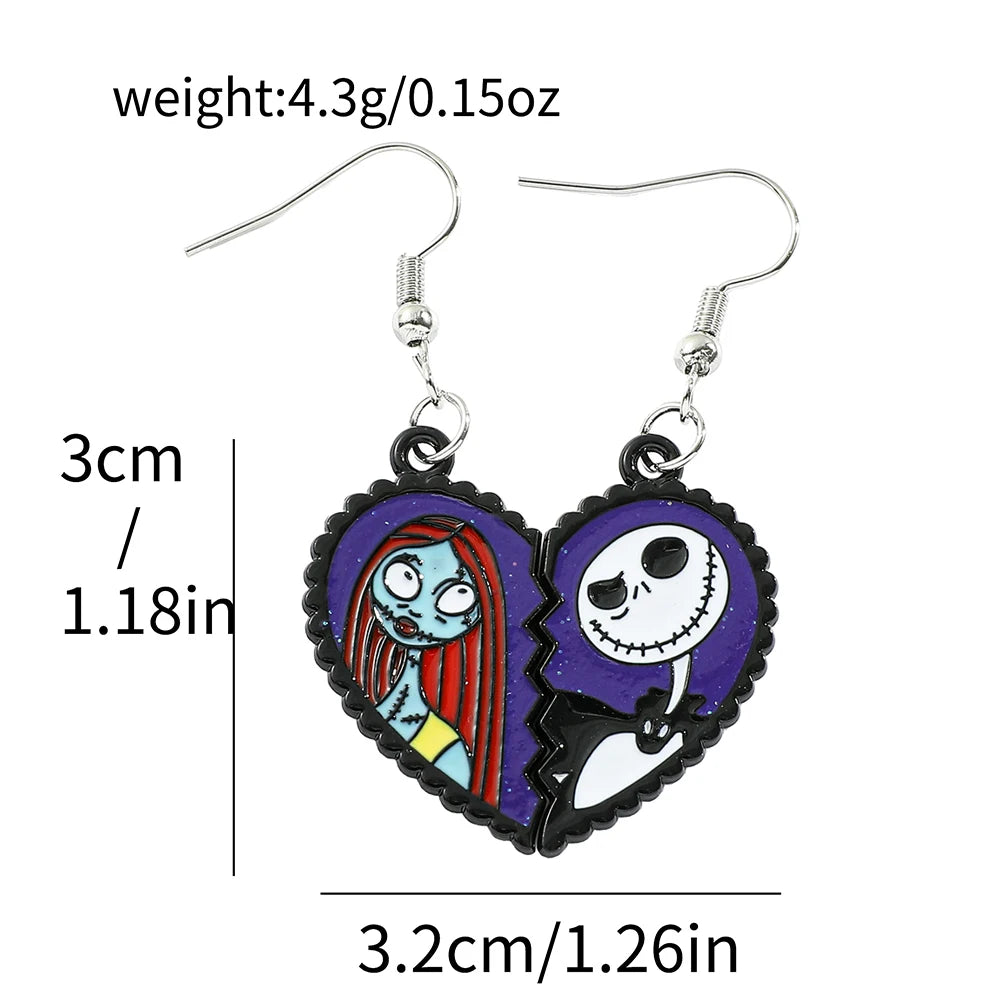 The Nightmare Before Christmas Heart Drop Earrings - Gothic Romance Jewellery