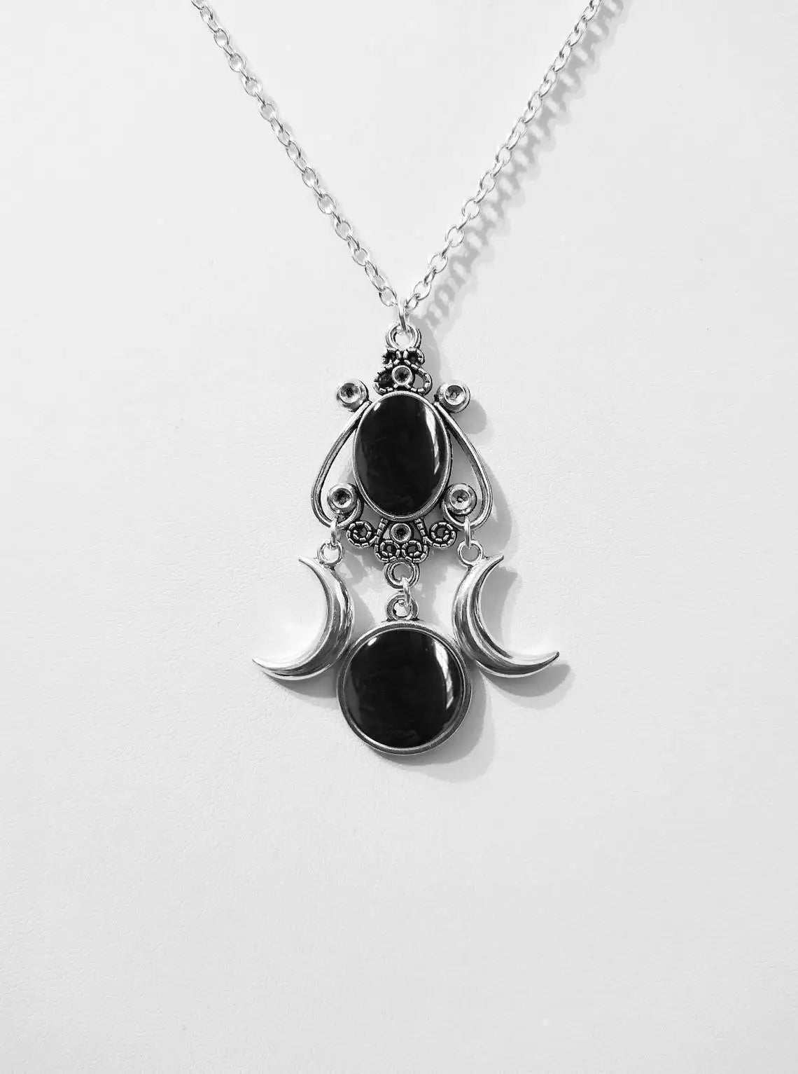 Gothic Blood Cameo Bi-Moon Pendant Necklace