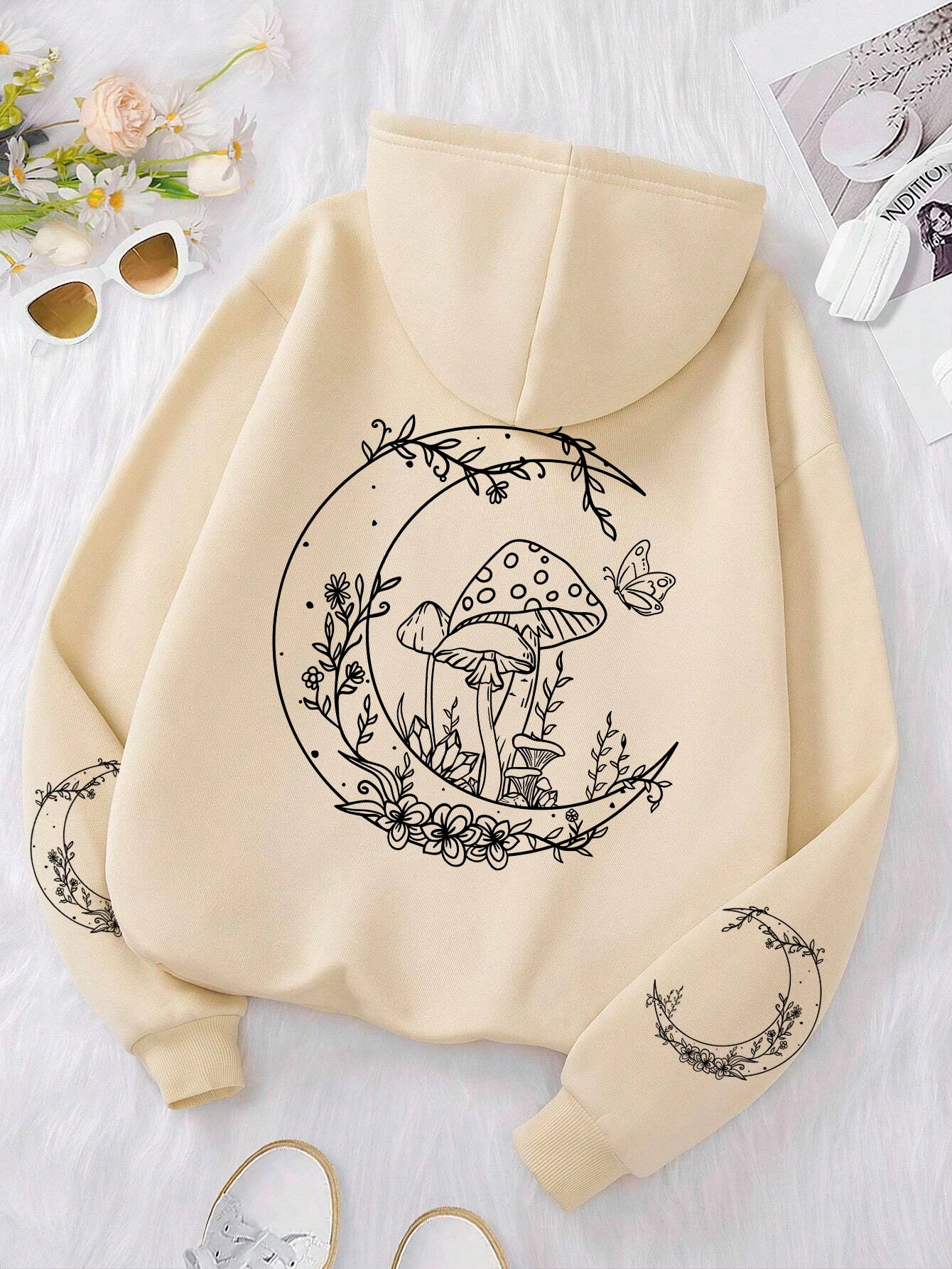 "Mushrooms Grow On The Moon" Funny Graphic Unisex Hoodie”