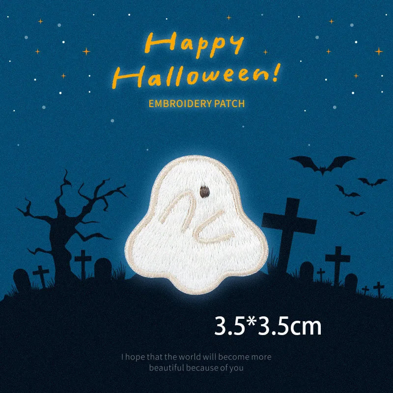 Halloween Ghost Embroidery Patch - Self-Adhesive Silk Thread Appliqué
