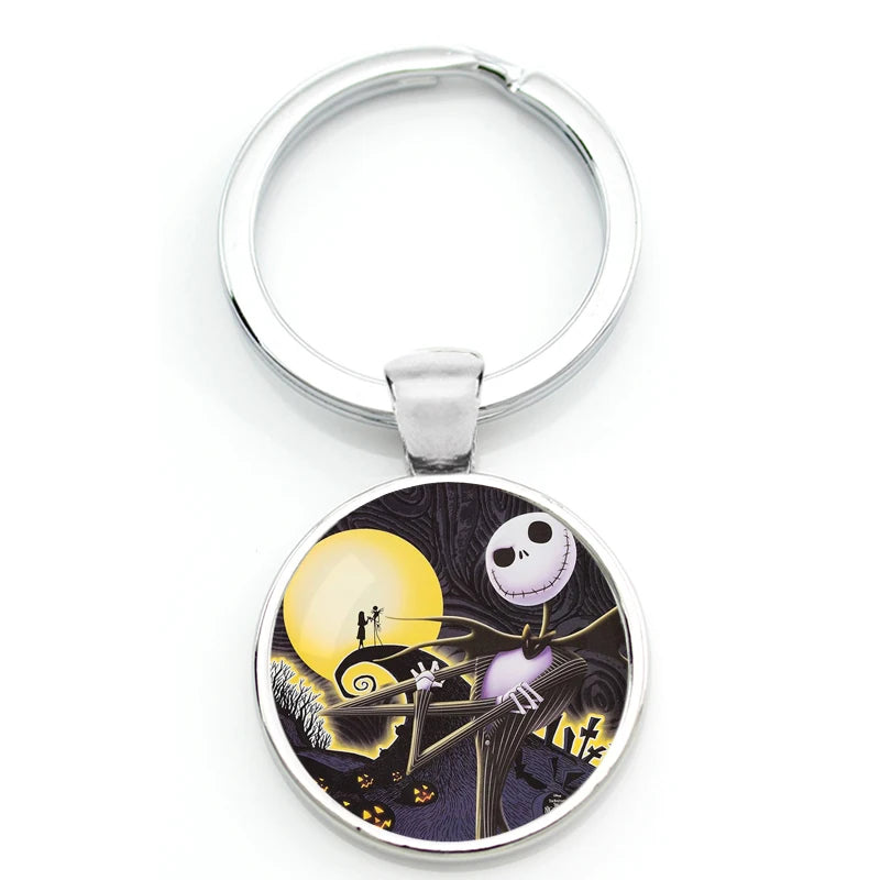 Chilling Nightmare Before Christmas Quotes Keychain - Jack Skellington & Sally Crystal Pendant