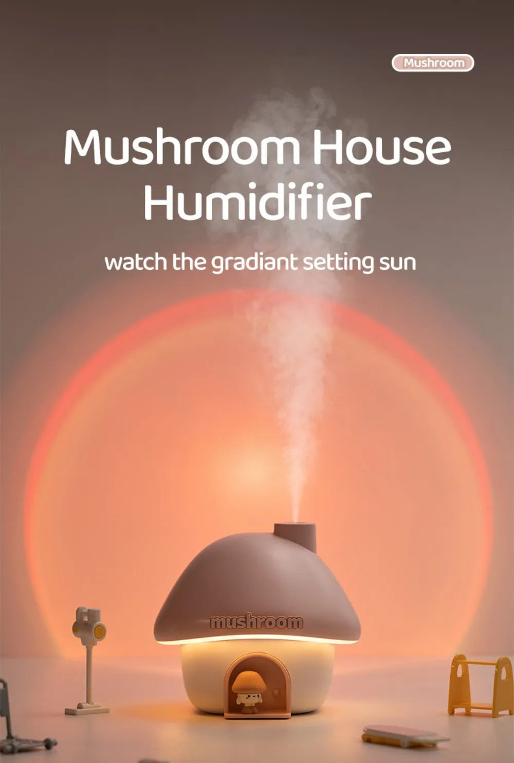 Mushroom Cartoon Air Humidifier 300ml USB Essential Oil Aroma Diffuser Colorful Lighting Cute Mushroom House Desktop Decoration