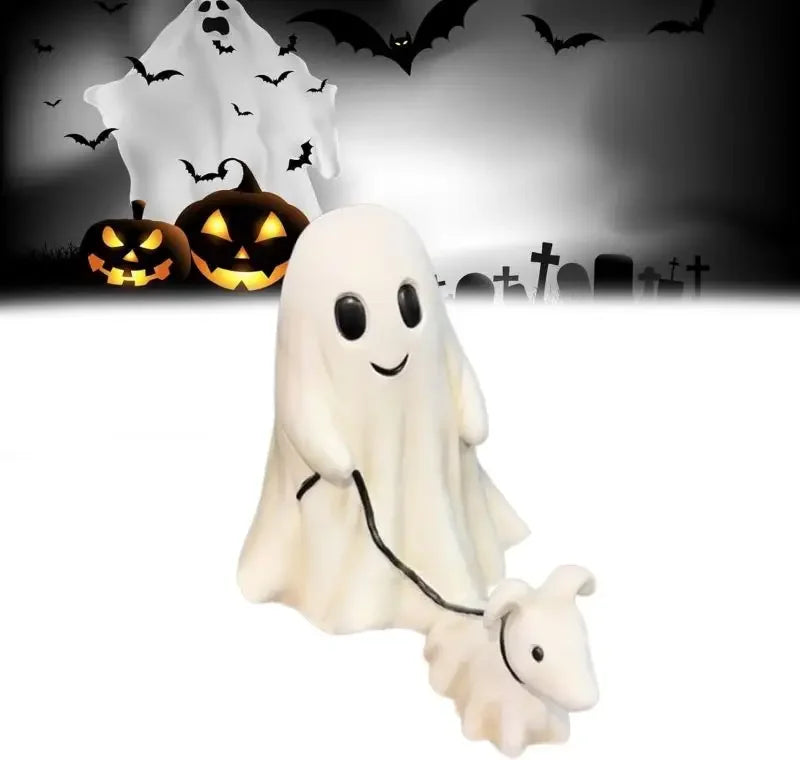 Ghost Walking Dog Statue - Spooky Halloween Figurine