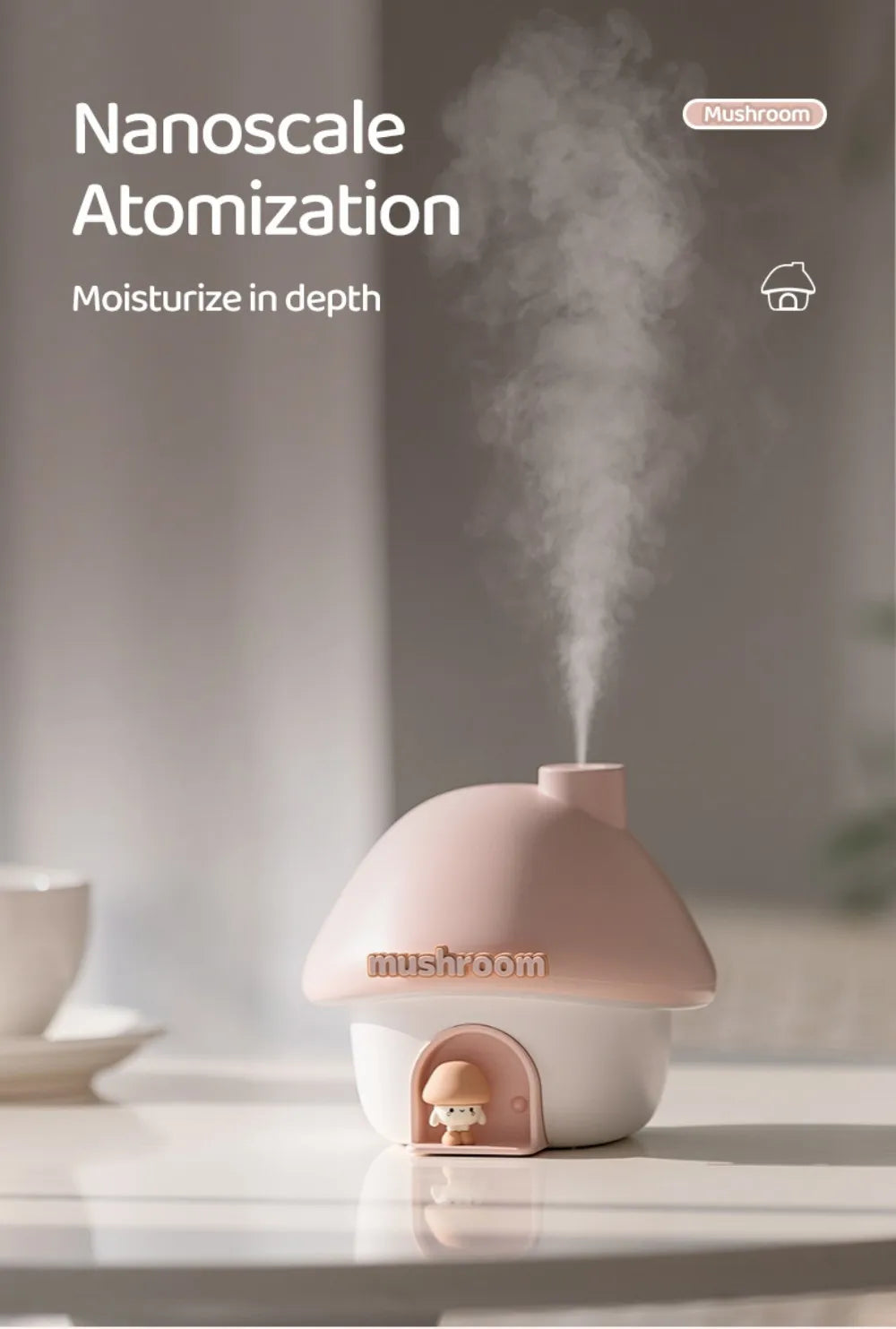 Mushroom Cartoon Air Humidifier 300ml USB Essential Oil Aroma Diffuser Colorful Lighting Cute Mushroom House Desktop Decoration