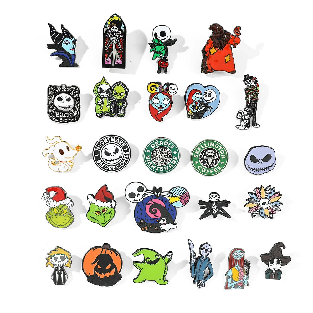 6-Piece Terror Nightmare Before Christmas Enamel Pin Set - Jack Skellington & Sally Collection
