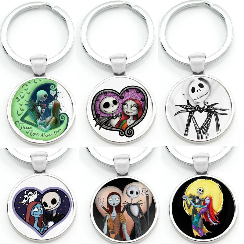 Chilling Nightmare Before Christmas Quotes Keychain - Jack Skellington & Sally Crystal Pendant