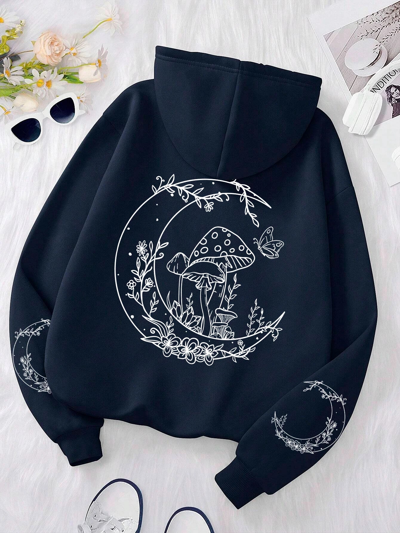 "Mushrooms Grow On The Moon" Funny Graphic Unisex Hoodie”