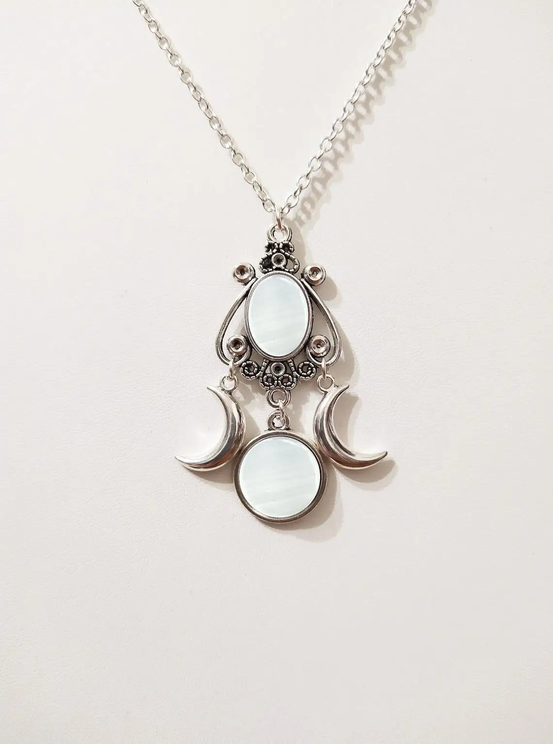 Gothic Blood Cameo Bi-Moon Pendant Necklace