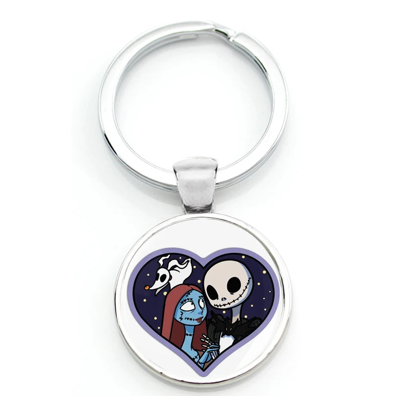 Chilling Nightmare Before Christmas Quotes Keychain - Jack Skellington & Sally Crystal Pendant
