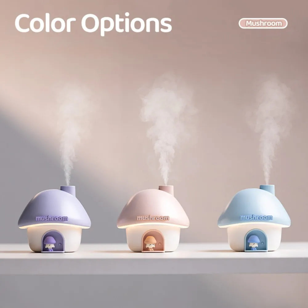 Mushroom Cartoon Air Humidifier 300ml USB Essential Oil Aroma Diffuser Colorful Lighting Cute Mushroom House Desktop Decoration