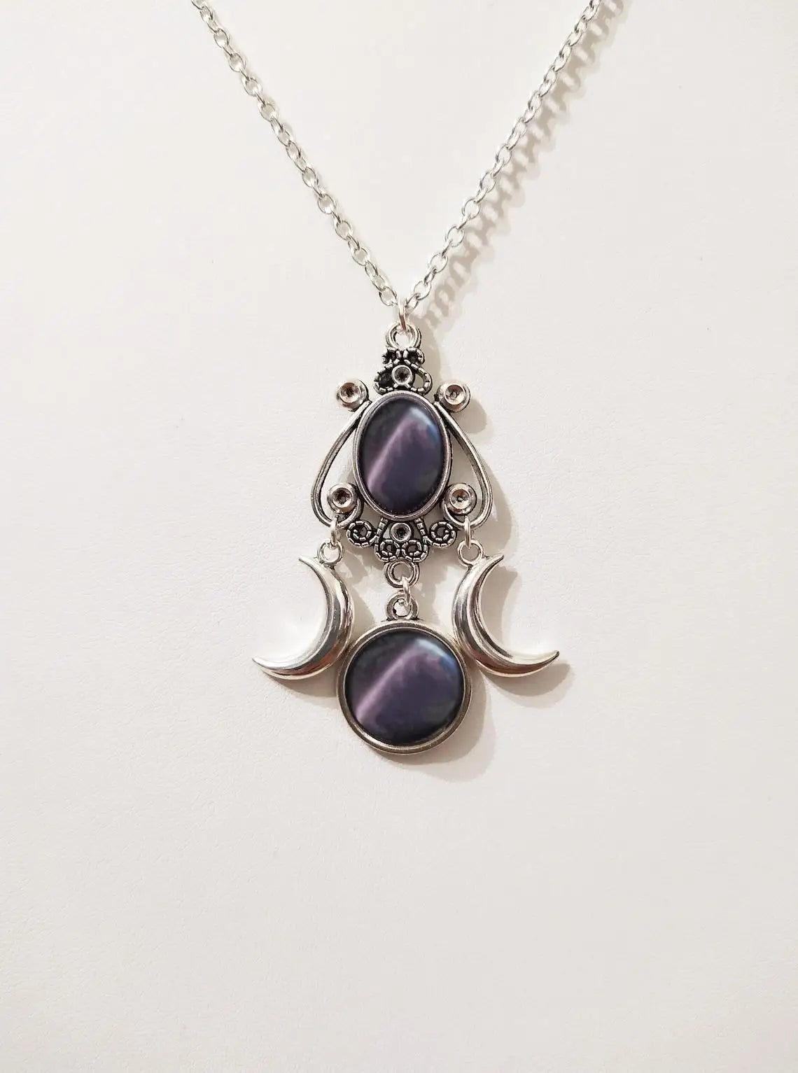 Gothic Blood Cameo Bi-Moon Pendant Necklace