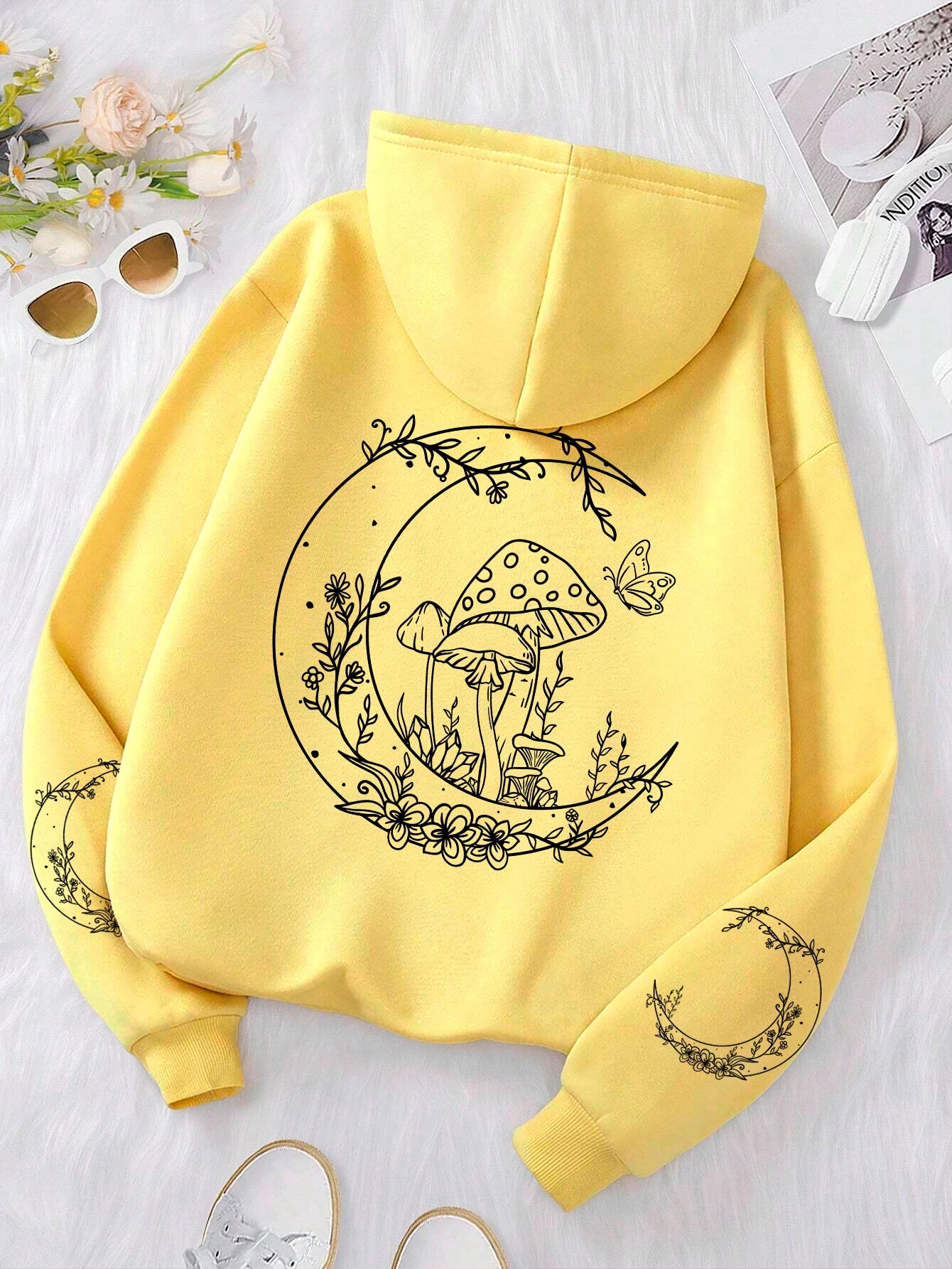 "Mushrooms Grow On The Moon" Funny Graphic Unisex Hoodie”
