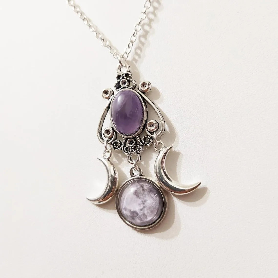 Gothic Blood Cameo Bi-Moon Pendant Necklace
