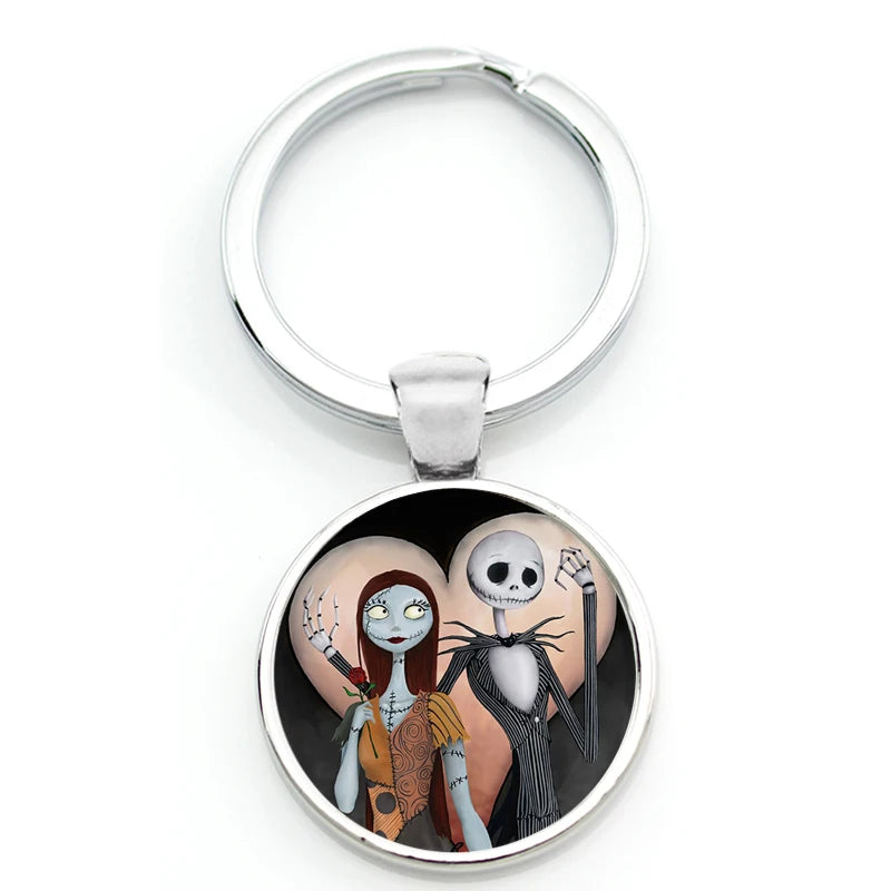 Chilling Nightmare Before Christmas Quotes Keychain - Jack Skellington & Sally Crystal Pendant