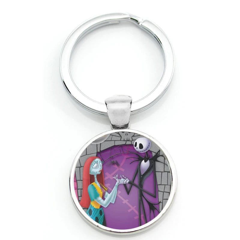 Chilling Nightmare Before Christmas Quotes Keychain - Jack Skellington & Sally Crystal Pendant