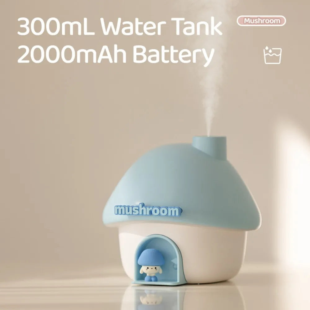 Mushroom Cartoon Air Humidifier 300ml USB Essential Oil Aroma Diffuser Colorful Lighting Cute Mushroom House Desktop Decoration