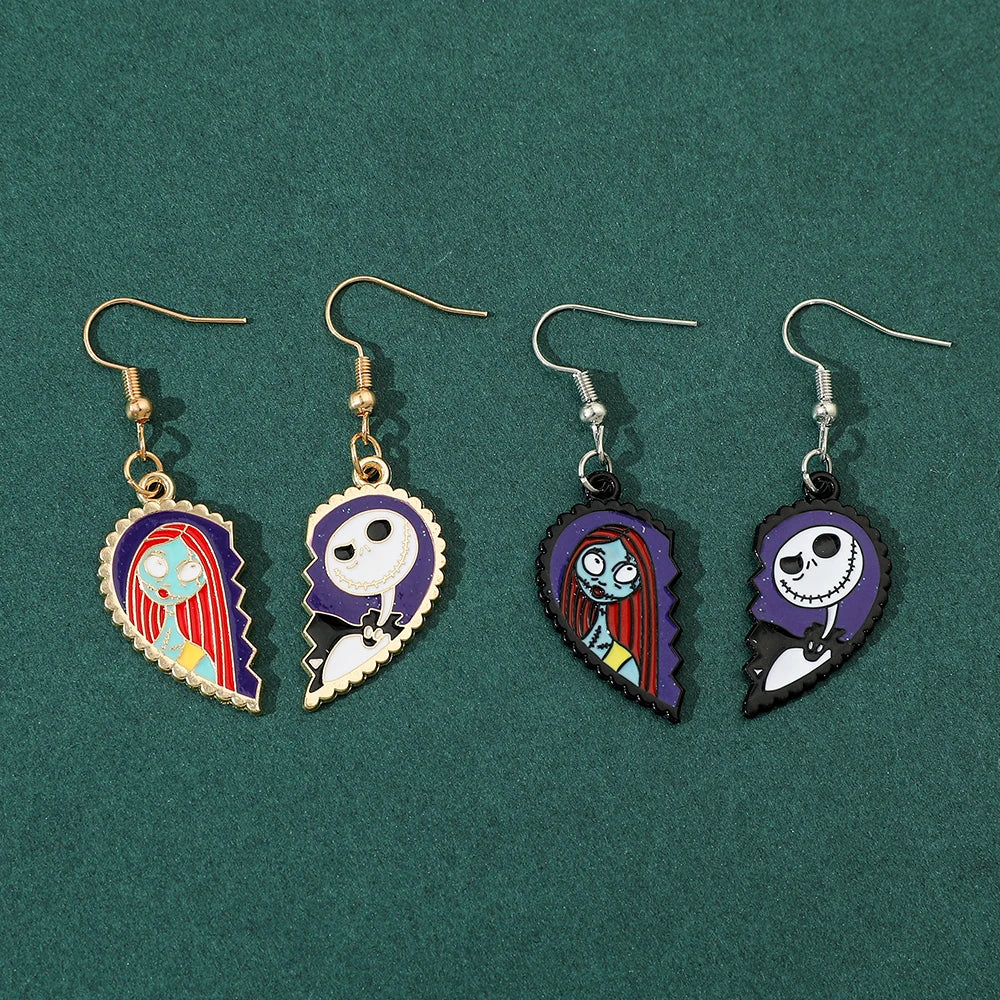 The Nightmare Before Christmas Heart Drop Earrings - Gothic Romance Jewellery