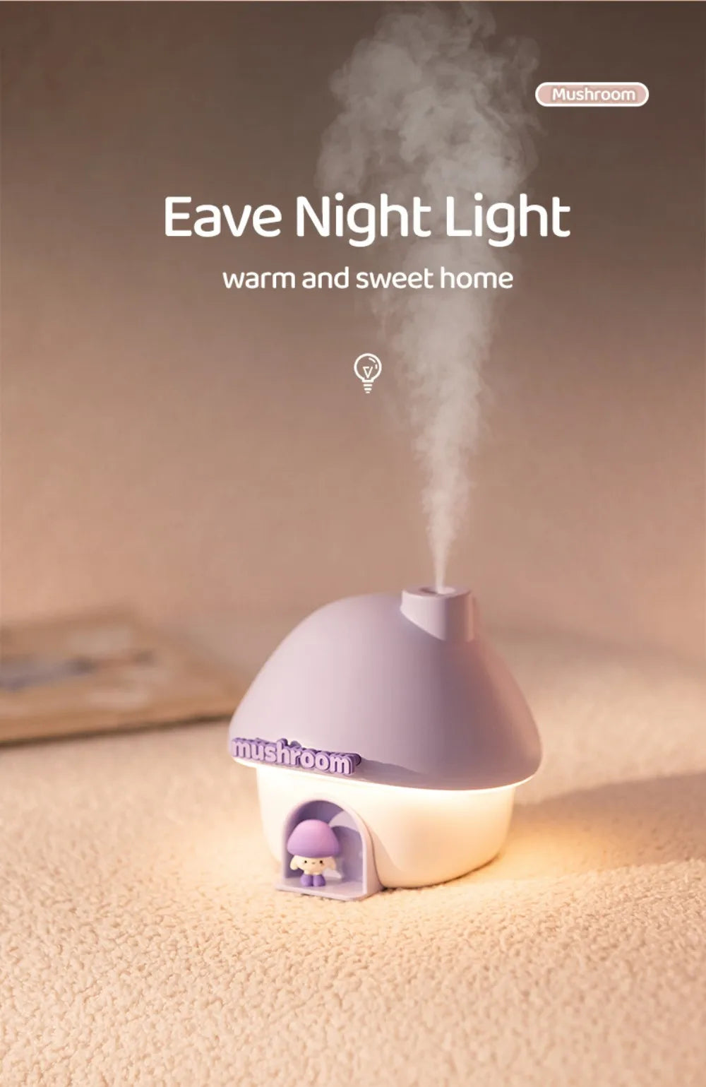 Mushroom Cartoon Air Humidifier 300ml USB Essential Oil Aroma Diffuser Colorful Lighting Cute Mushroom House Desktop Decoration